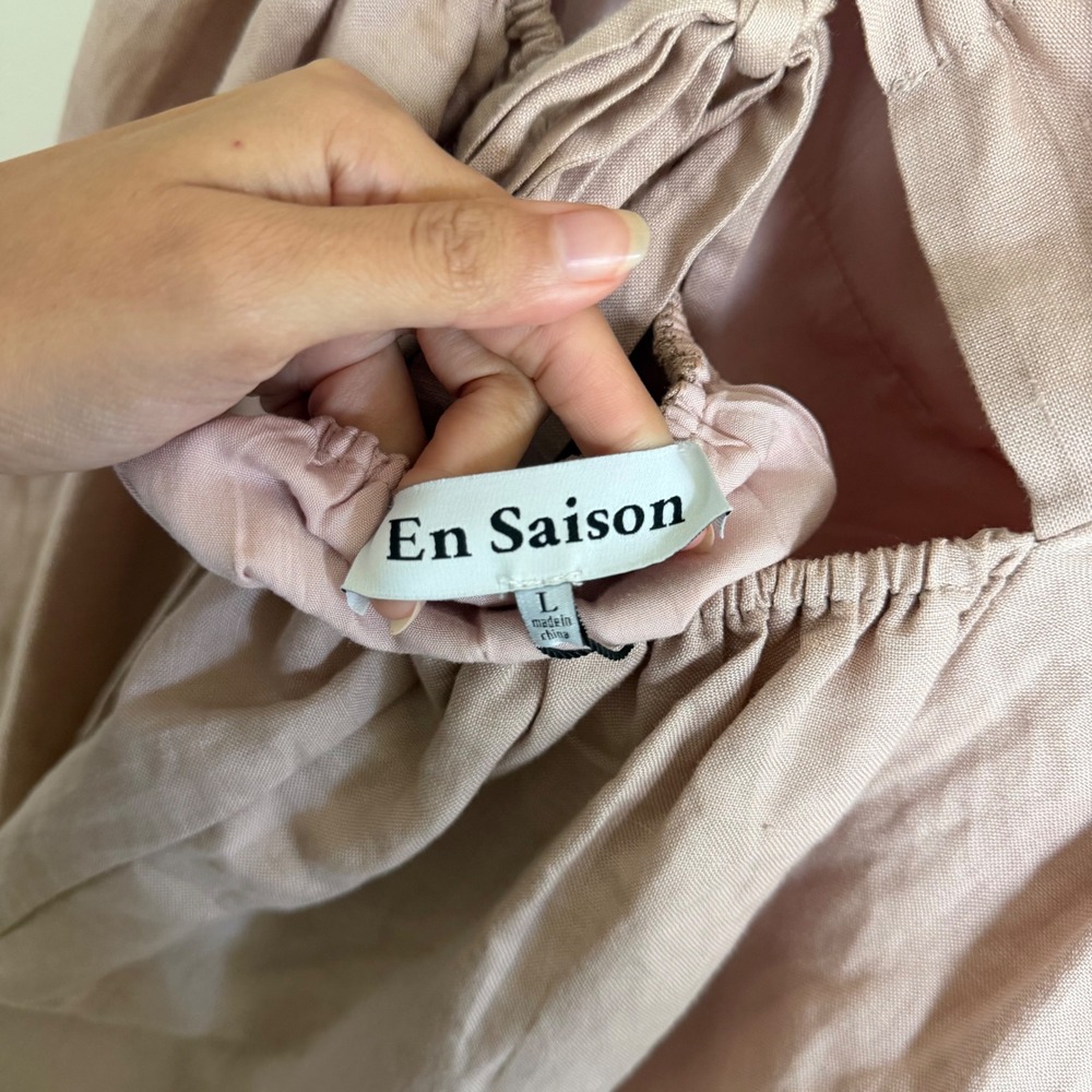 En Saison Dusty Rose Linen Blend Puff Sleeve Open Back Mini Dress Large NWT - Picture 4 of 5